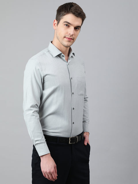 Men Grey Regular Fit Checkered Formal Shirt