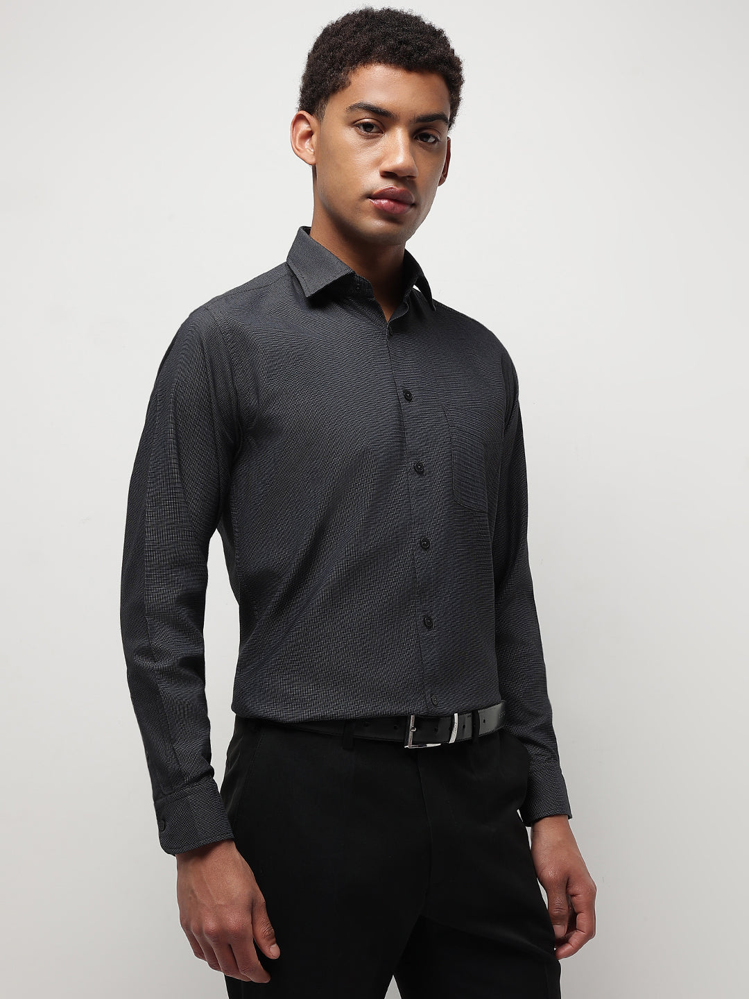 Men Dark Grey Full Sleeve Formal Shirt
