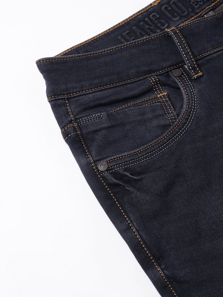 Men Dark Indigo Slim Fit Mid Rise Clean Look Stretchable Jeans