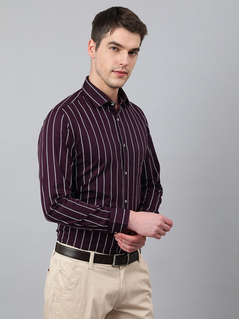 Men Wine Standard Fit Striped Club Wear Shirt