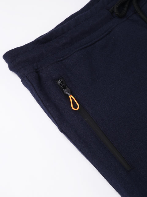 Men Navy Blue Slim Fit Mid Rise Solid Lower