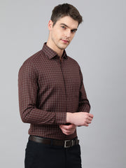 Men Coffee Regular Fit Checkered Formal Shirt