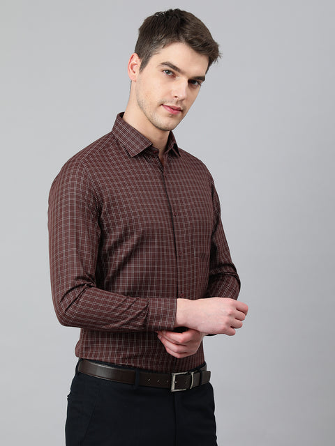 Men Coffee Regular Fit Checkered Formal Shirt