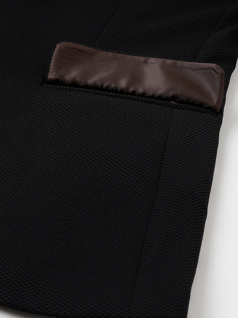 Men Black Regular Fit Solid Notched Lapel Casual Blazer