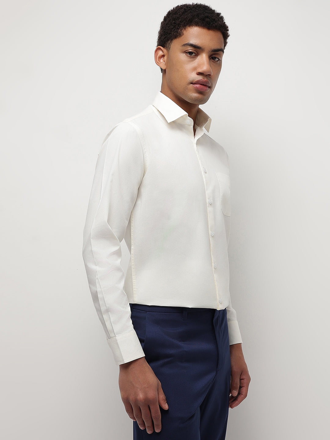 Men Cream Regular Fit Solid Formal Shirt