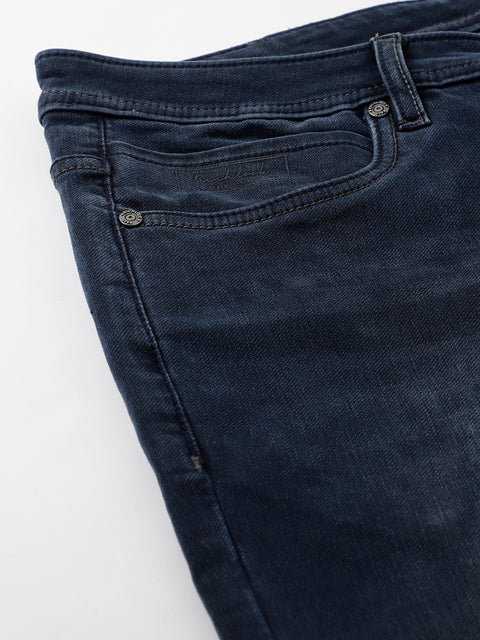 Men Dark Blue Slim Fit Mid Rise Clean Look Strechable Jeans