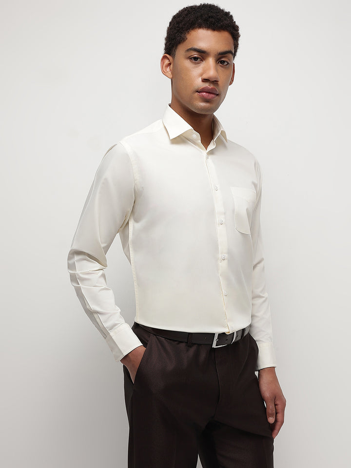 Men Cream Full Sleeve Formal Shirt