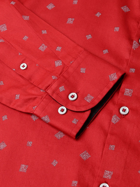 Men Red Standard Fit Printed Club Wear Shirt