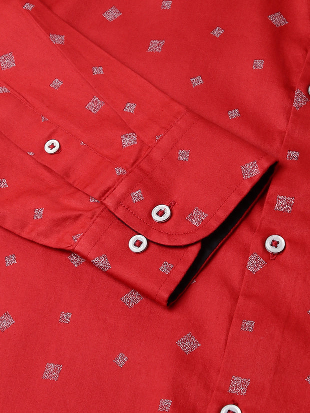 Men Red Standard Fit Printed Club Wear Shirt