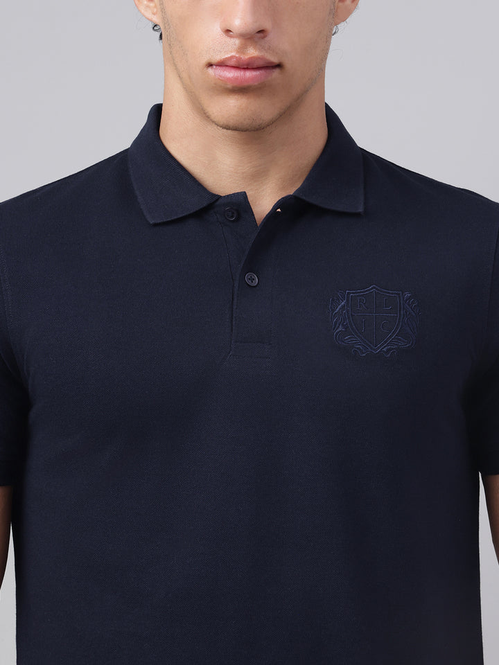 Men Navy Regular Fit Polo Neck t-shirt