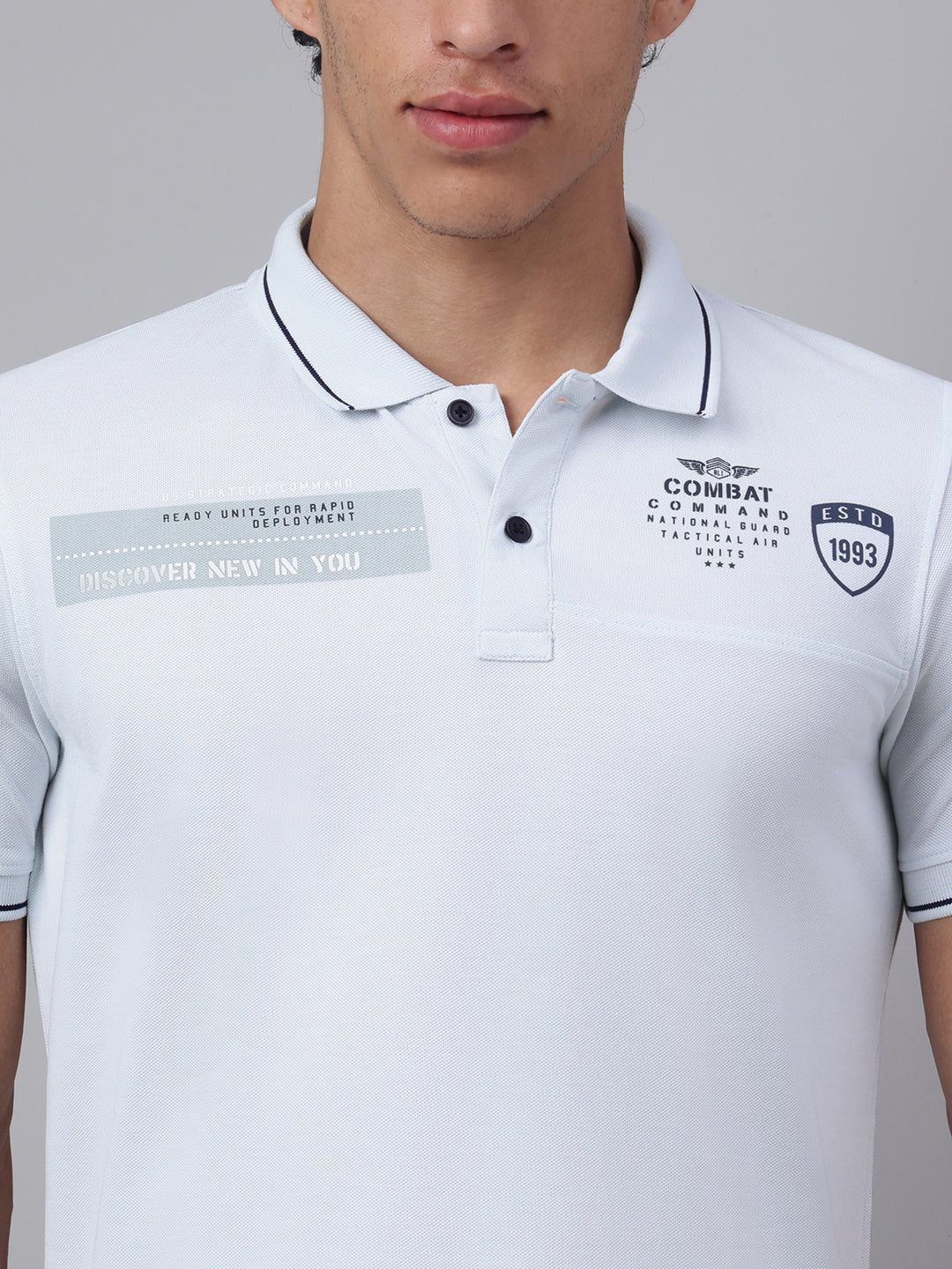 Men Light Sky Regular Fit Polo Neck t-shirt