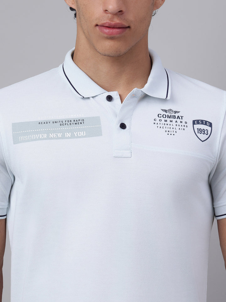 Men Light Sky Regular Fit Polo Neck t-shirt