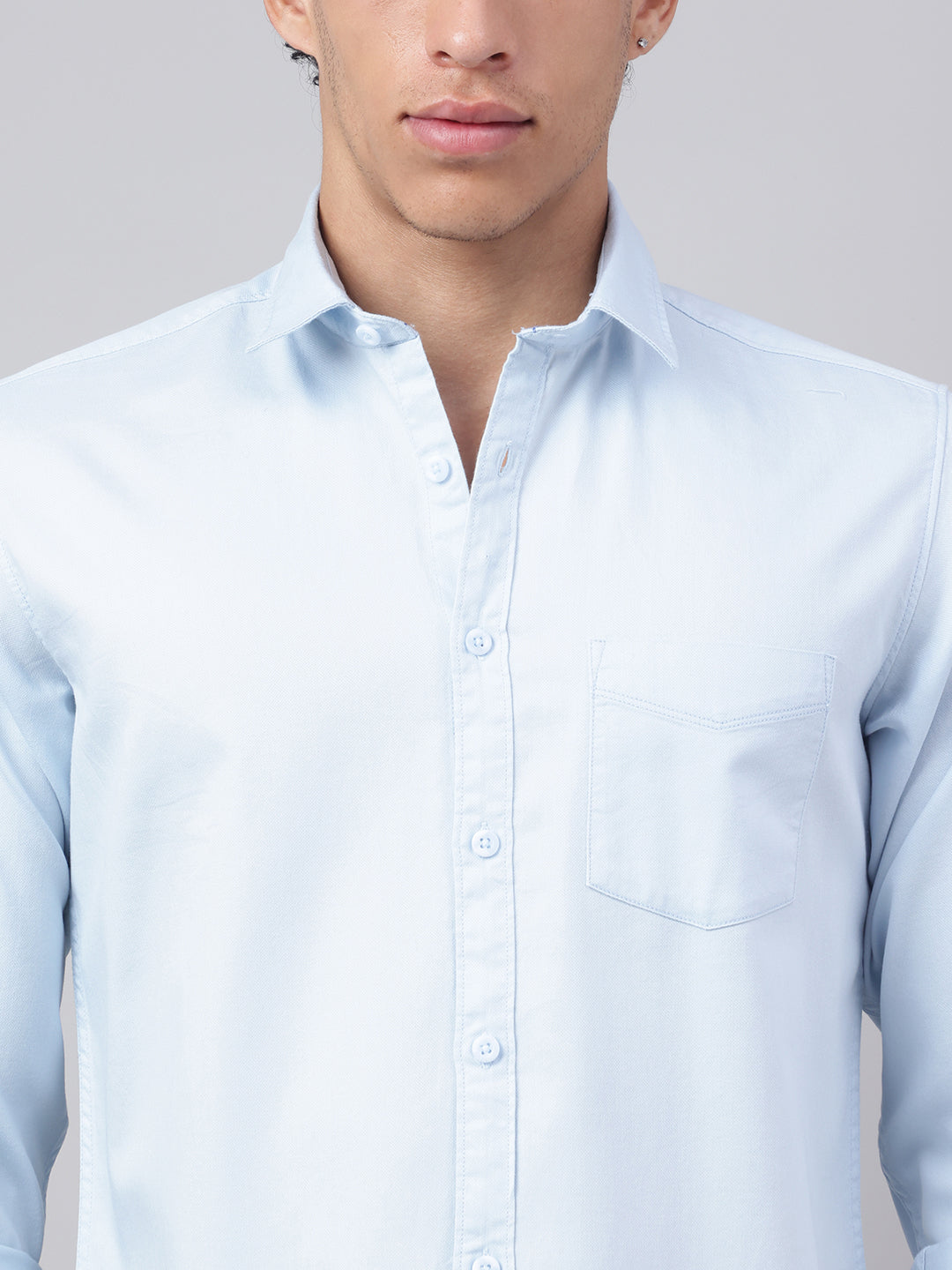 Men Powder Blue Casual Shirt Light Fresh and Stylish