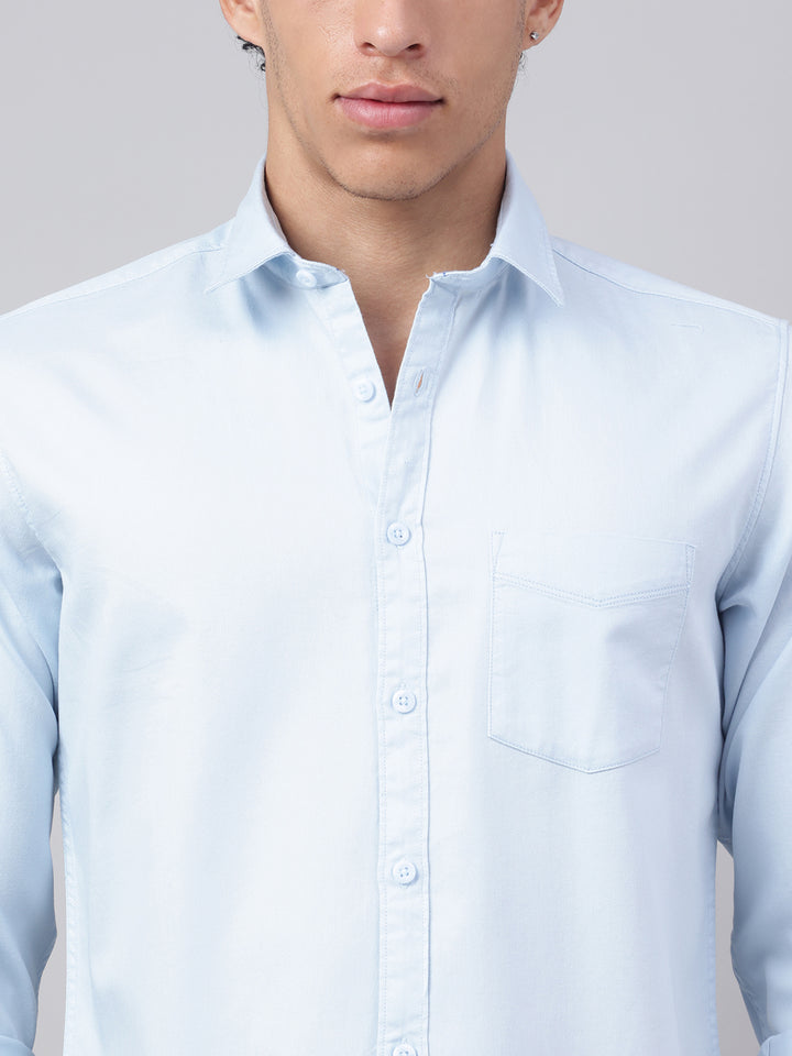 Men Powder Blue Casual Shirt Light Fresh and Stylish