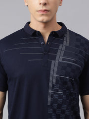 Men Navy Regular Fit Printed Polo Neck Casual T-Shirt