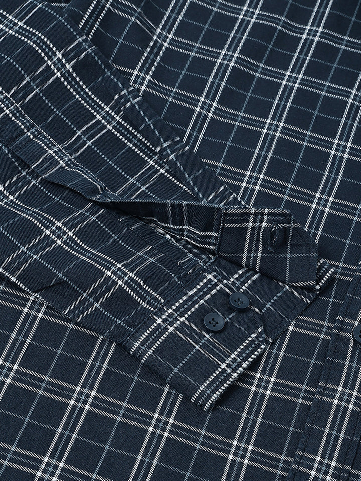 Men Navy Check Casual Shirt Cool Checks Easy Comfort