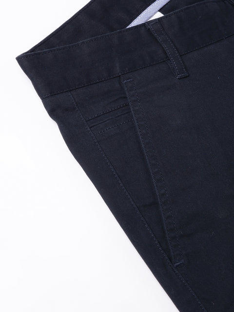 Men Navy Slim Fit Mid Rise Solid Casual Trouser