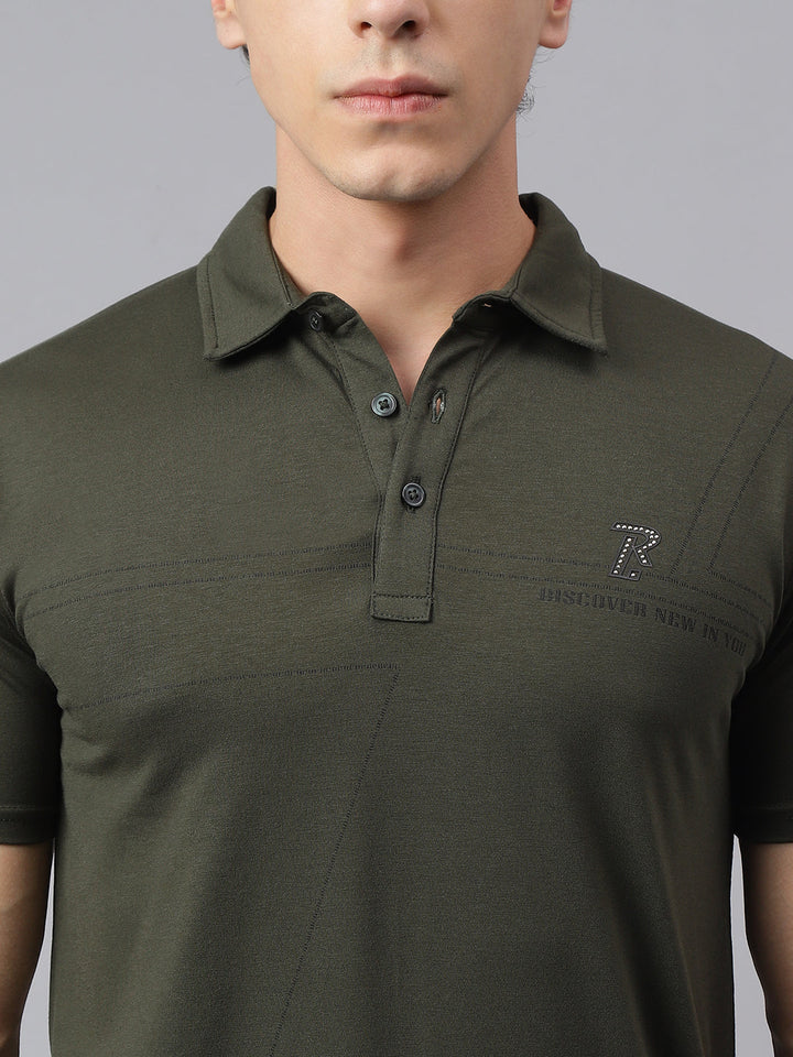 Men Green Regular Fit Solid Crew Neck Casual T-Shirt