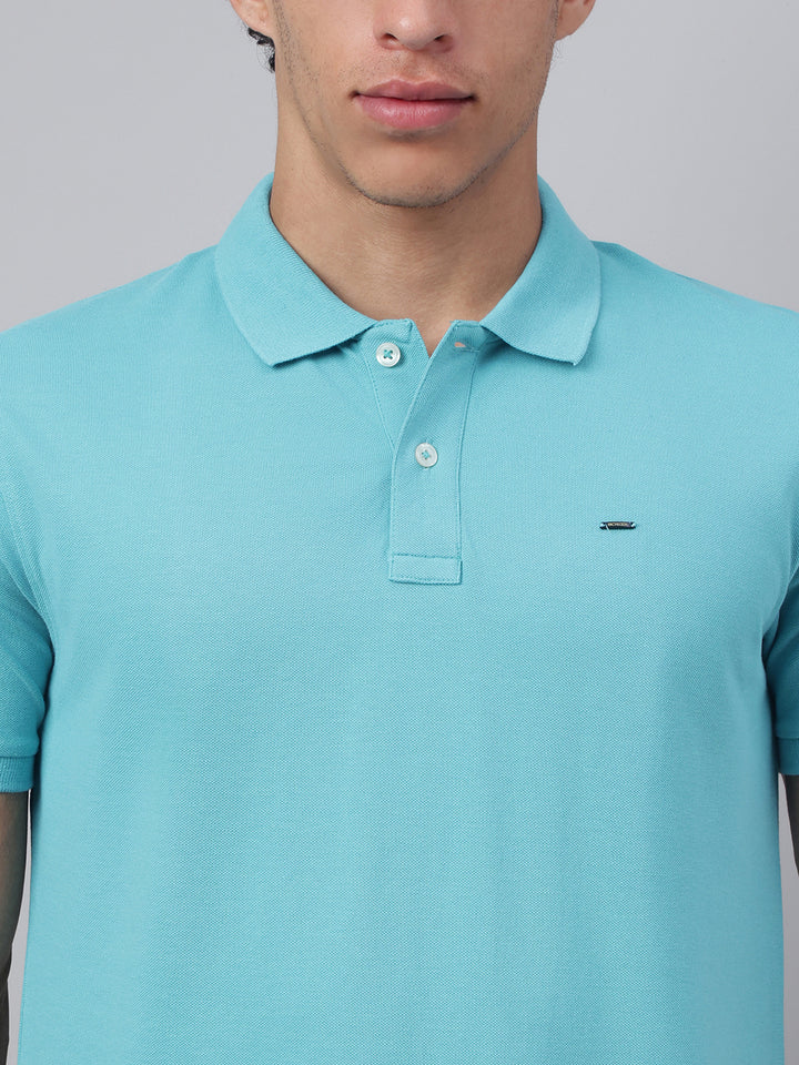 Men Sea Green Regular Fit Polo Neck t-shirt