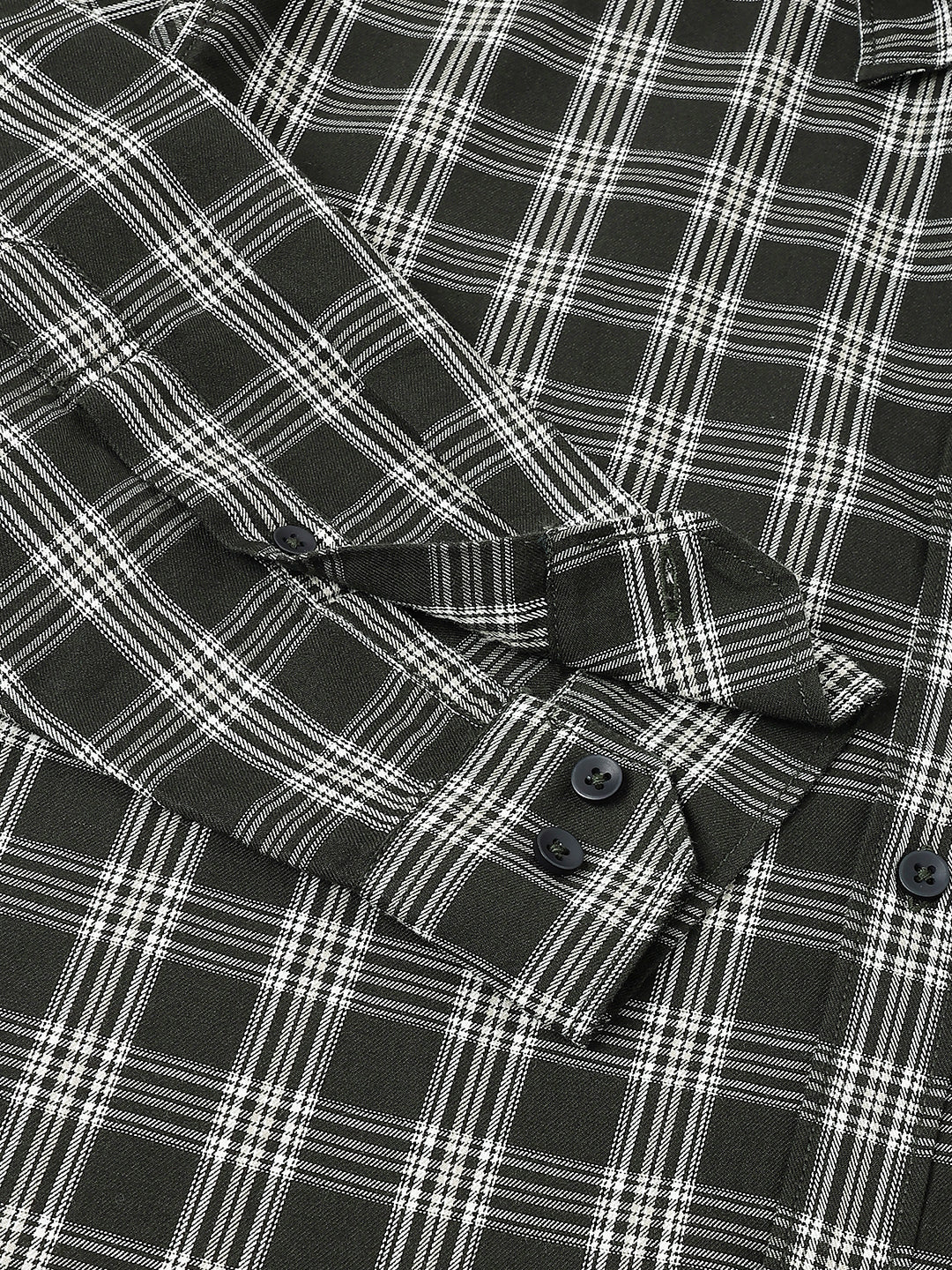 Men Olive Check Casual Shirt Bold Checks Lasting Comfort