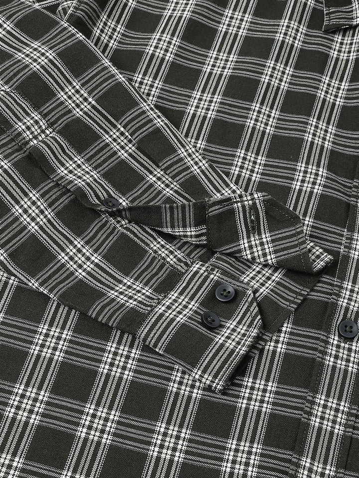 Men Olive Check Casual Shirt Bold Checks Lasting Comfort