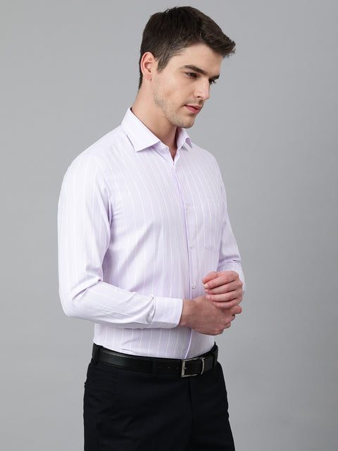 Men Lilac Regular Fit Striped Formal Shirt