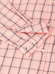 Men Peach Standard Fit Checkered Casual Shirt