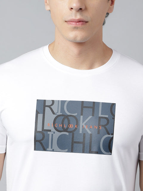 Men White Regular Fit Printed Crew Neck Casual T-Shirt