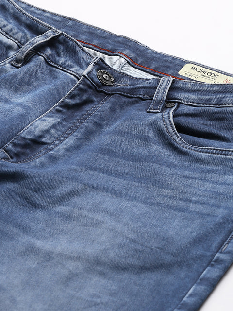 Men Mid Blue Slim Fit Mid Rise Clean Look Strechable Jeans