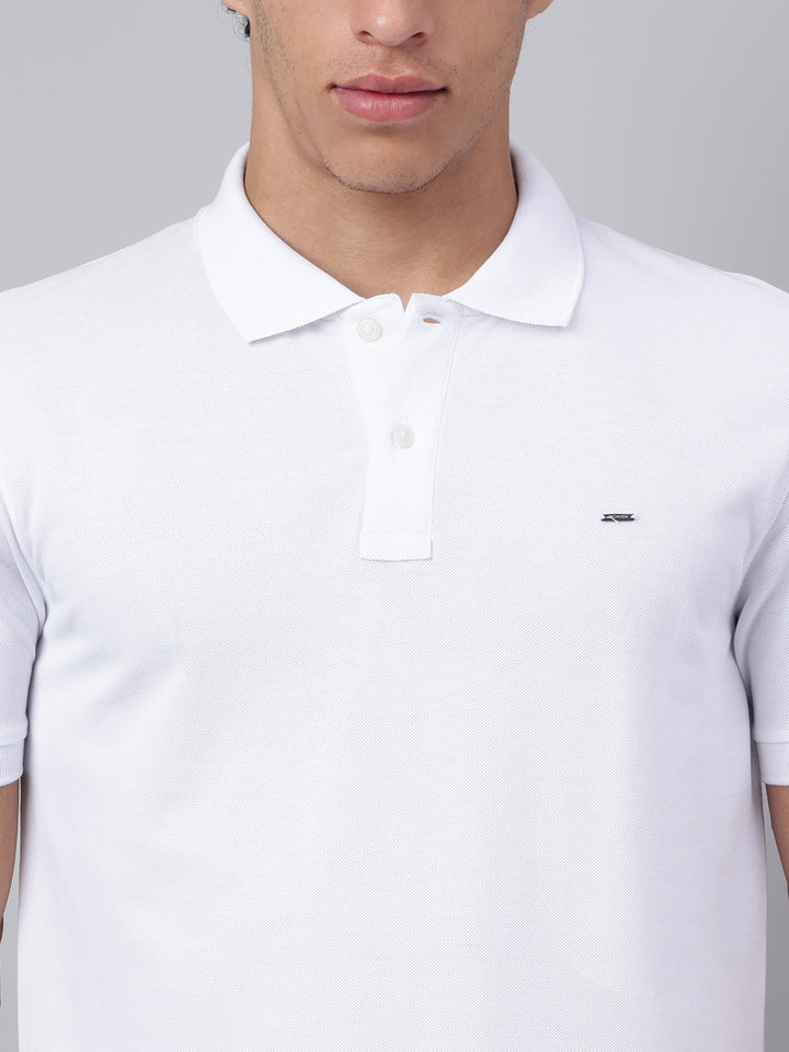 Men White Regular Fit Polo Neck t-shirt