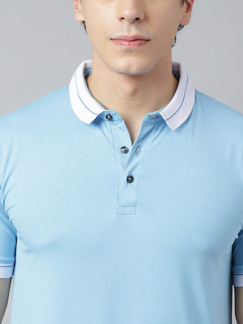 Men Sky Regular Fit Solid Polo Neck Casual T-Shirt