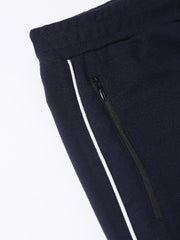Men Navy Blue Slim Fit Mid Rise Solid Lower