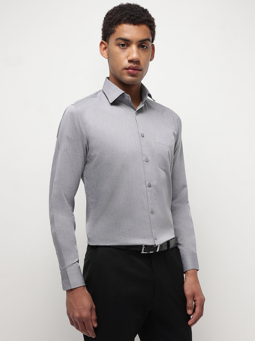 Men Grey Regular Fit Solid Formal Shirt