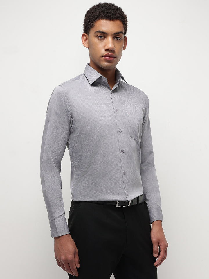 Men Grey Regular Fit Solid Formal Shirt