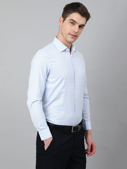 Men Sky Regular Fit Checkered Formal Shirt