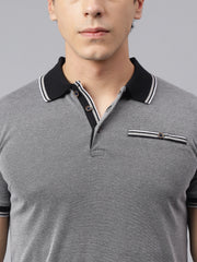 Men Black Regular Fit Solid Polo Neck Casual T-Shirt