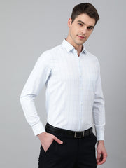 Men Sky Regular Fit Checkered Formal Shirt