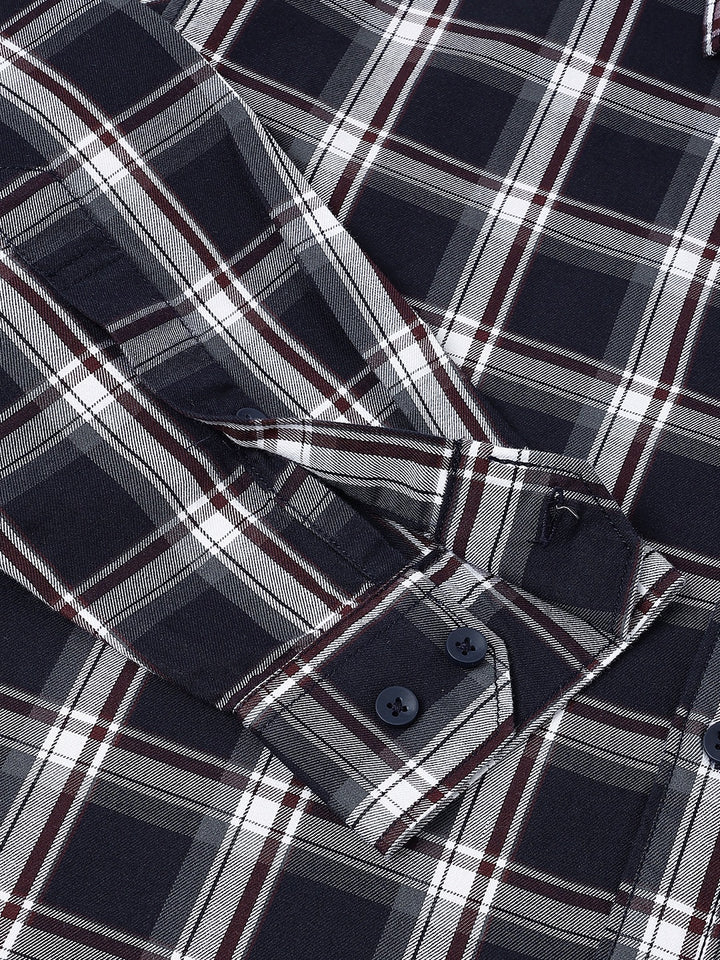 Men Navy Check Casual Shirt Classic Checks Everyday Comfort