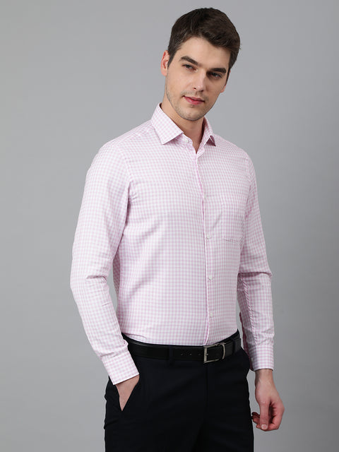 Men Pink Regular Fit Checkered Formal Shirt
