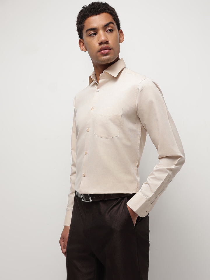 Men Beige Regular Fit Solid Formal Shirt