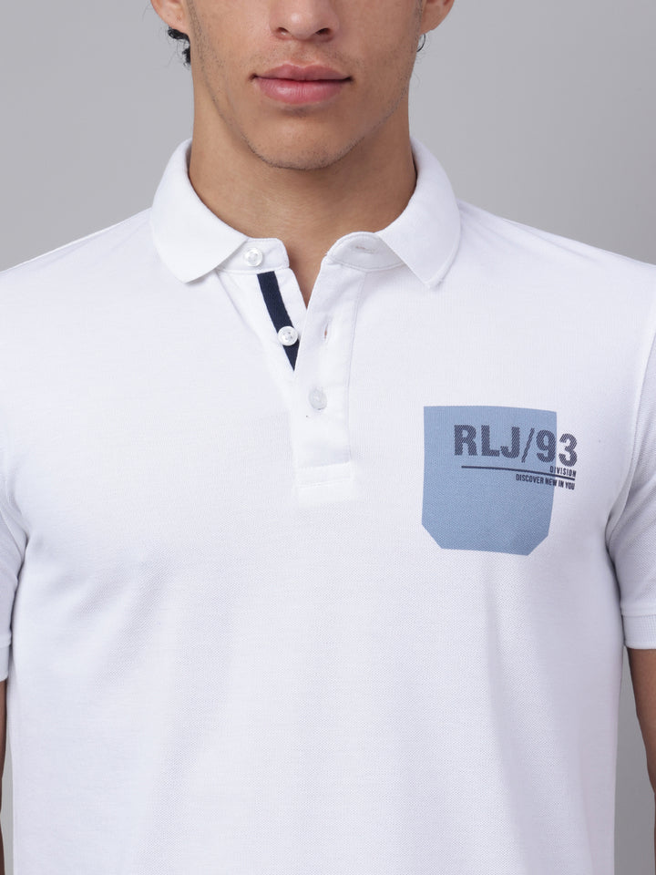 Men White Regular Fit Polo Neck t-shirt