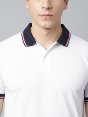 Men White Regular Fit Solid Polo Neck Casual T-Shirt