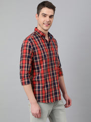 Men Red Standard Fit Checkered Casual Shirt
