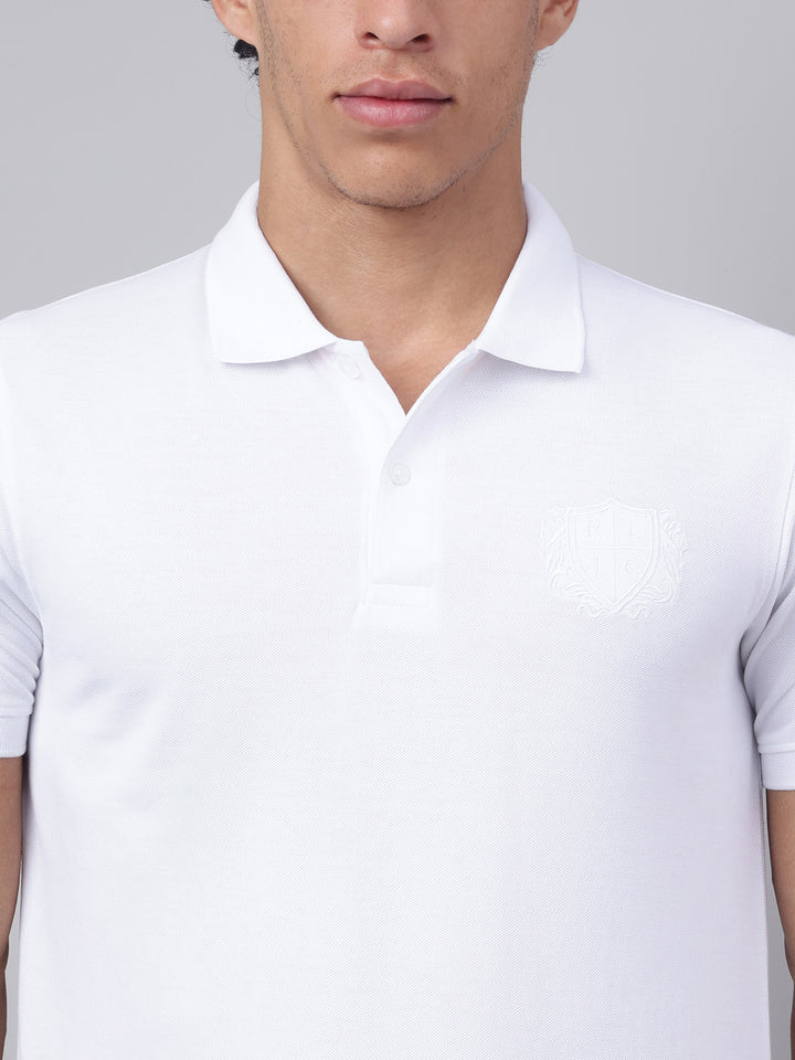 Men White Regular Fit Polo Neck t-shirt