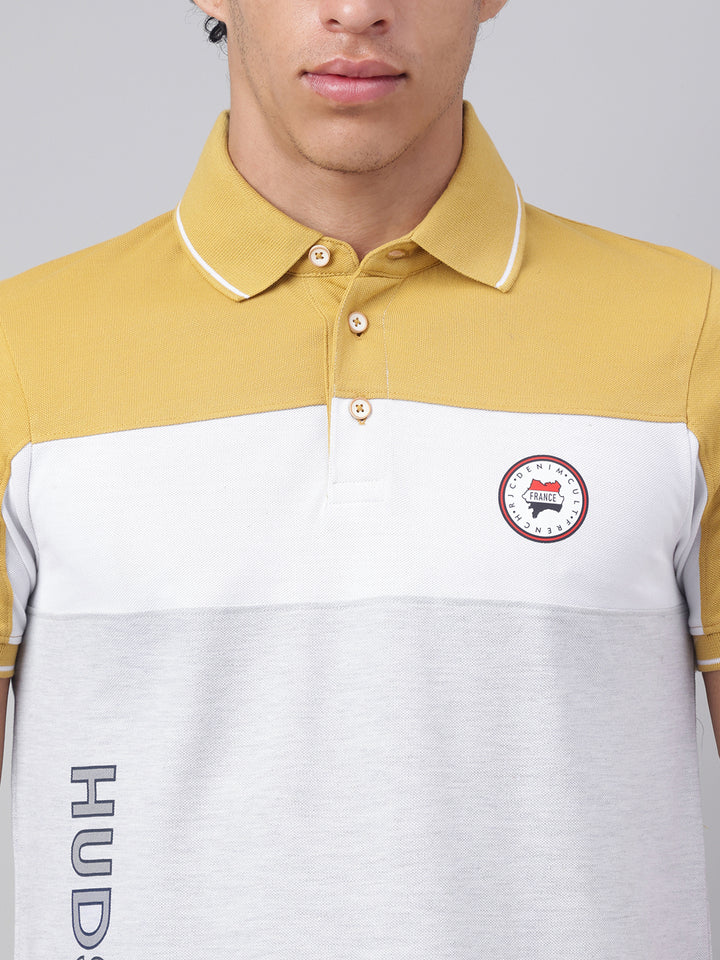 Men Ecru Regular Fit Polo Neck t-shirt