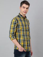 Men Mustard Standard Fit Checkered Casual Shirt