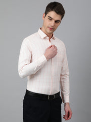 Men Peach Regular Fit Checkered Formal Shirt
