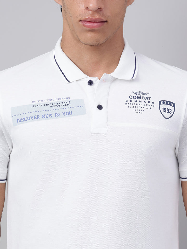 Men Off White Regular Fit Polo Neck t-shirt