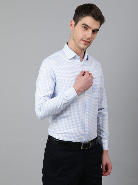 Men Sky Regular Fit Checkered Formal Shirt
