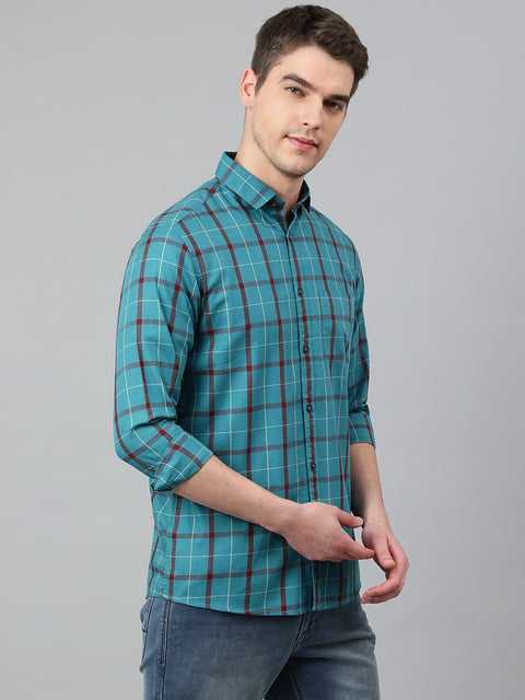 Men Teal Standard Fit Checkered Casual Shirt